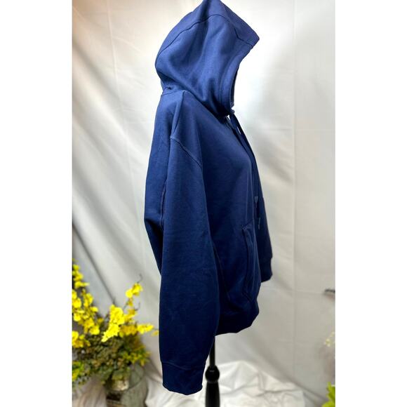 Unisex All in Motion Drawstring Hood Kangaroo Pouch Zip Up Hoodie Blue L - Picture 4 of 9